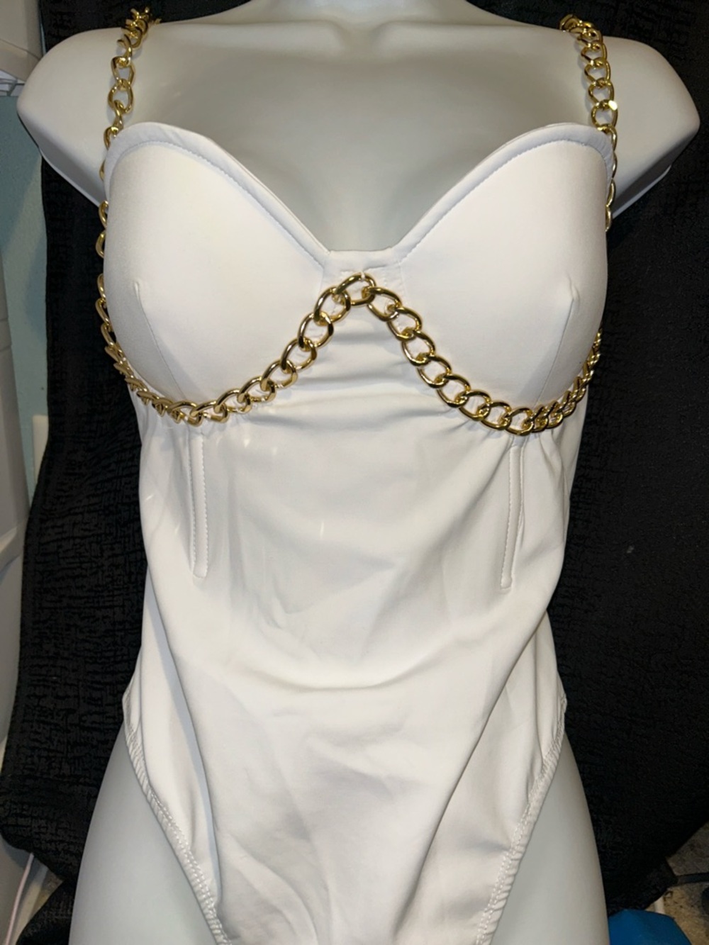 Fashion nova whiteBustier Top with Gold Chain Straps